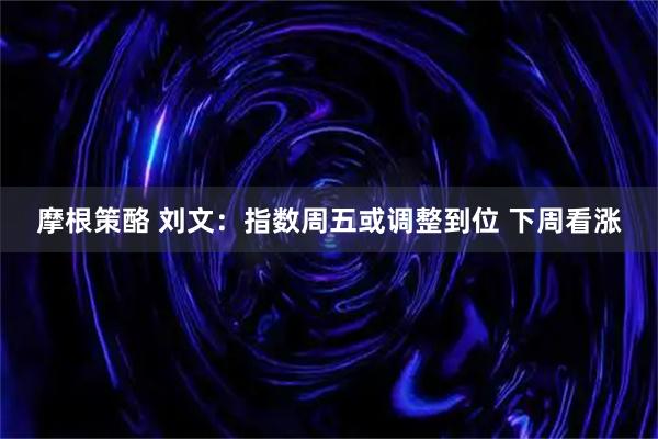 摩根策酪 刘文：指数周五或调整到位 下周看涨